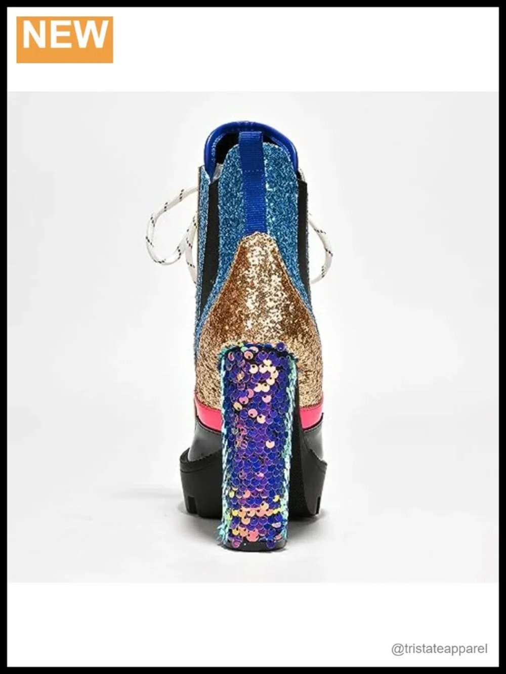 Glitter Rhinestone Cowboy Booties - Women's Pointed Toe Lace-Up Block Heel